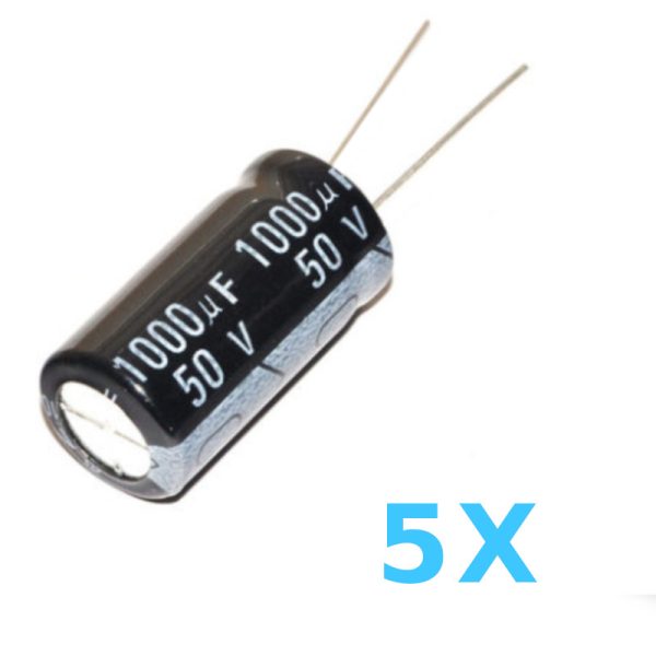 קבל 5 יחידות באריזה  1000uF 50V אלקטרוליטי