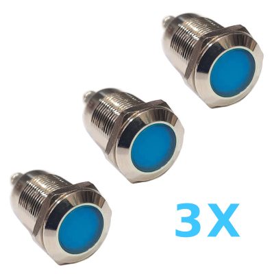 נורת ביקורת מתכת נירוסטה צבע כחול 3 יחידות 12VDC