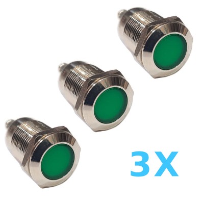 נורת ביקורת לד מתכת נירוסטה צבע ירוק 3 יחידות 12VDC