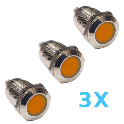 נורת ביקורת לד מתכת נירוסטה צבע כתום 3 יחידות 12VDC