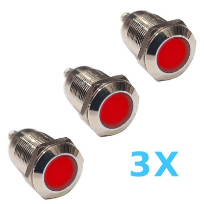 נורת ביקורת לד מתכת נירוסטה צבע אדום 3 יחידות 12VDC