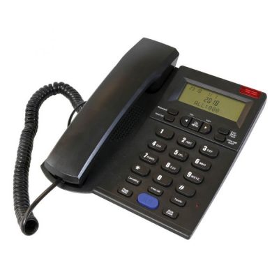 טלפון שולחני שחור עם צג דיגיטלי