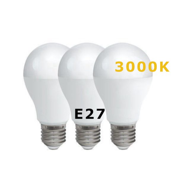 נורה לד LED 12W E27 A60 אריזה 3 נורות 3000K