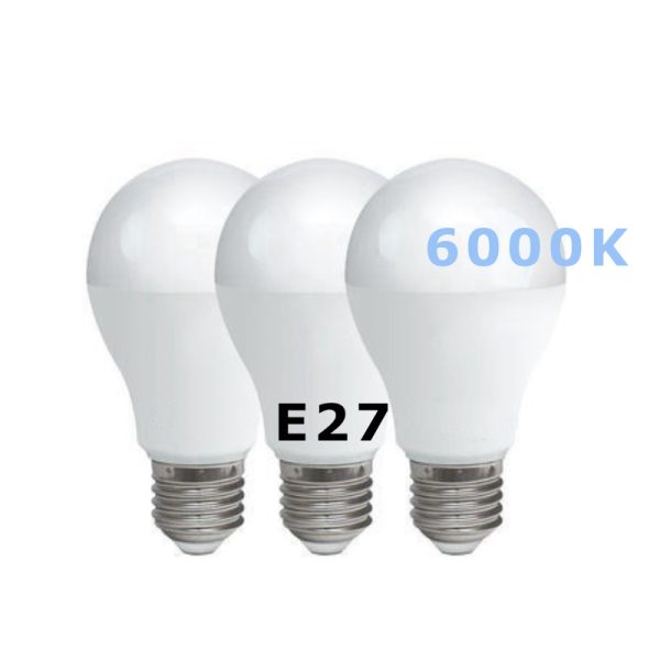 נורה לד LED 12W E27 A60 אריזה 3 נורות 6000K