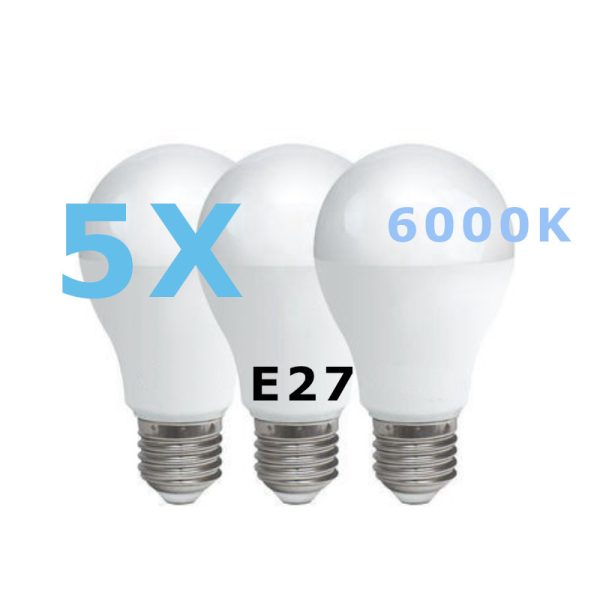 נורה לד LED 15W E27 A60 אריזה 5 נורות 6000K