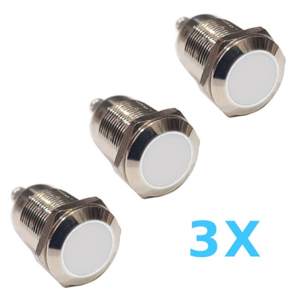 נורת ביקורת לד מתכת נירוסטה צבע לבן 3 יחידות 12VDC