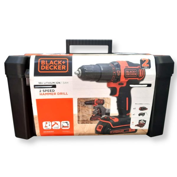 מברגה קודחת 18V רוטטת Black & Decker כולל ארגז כלים 104 חלקים