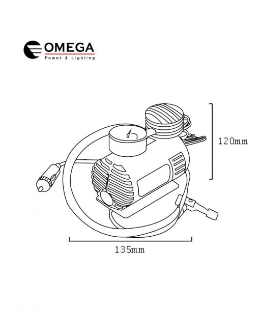 מדחס אוויר OMEGA 12V פלסטיק 250 PSI כולל שעון לחץ – תמונה 6