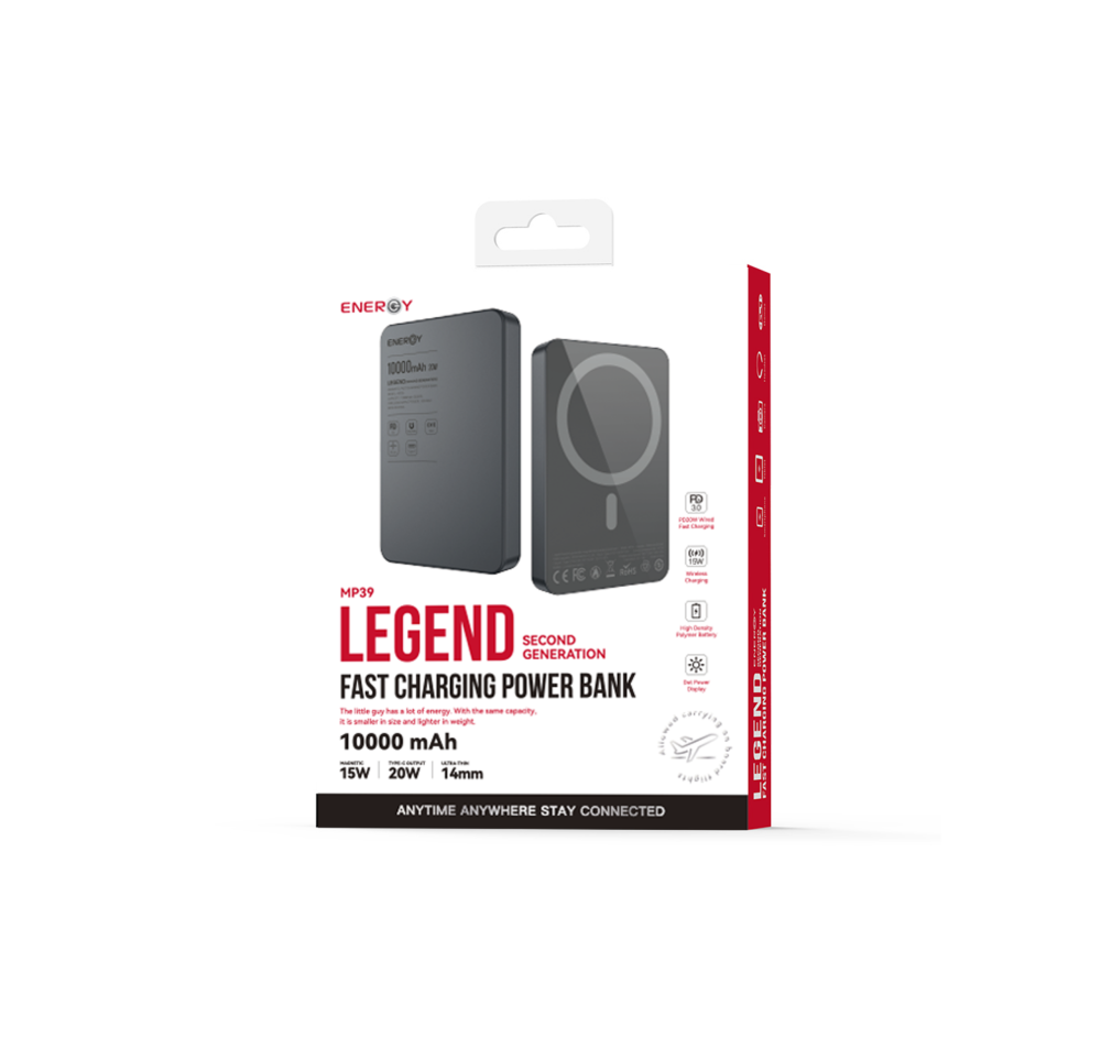 Alternative view of סוללת גיבוי צבע כסוף ENERGY MP39 Legend 10000mAh Magsafe Silver