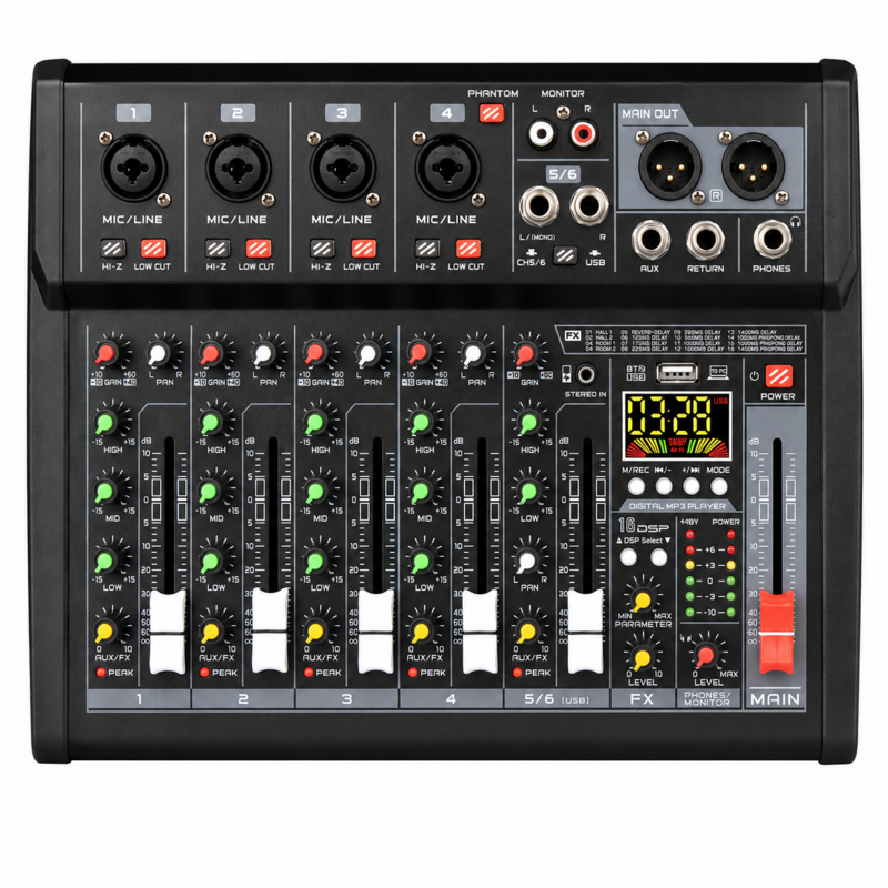 מיקסר מקצועי 6 ערוצים עם USB ואפקטים EQ-06USB