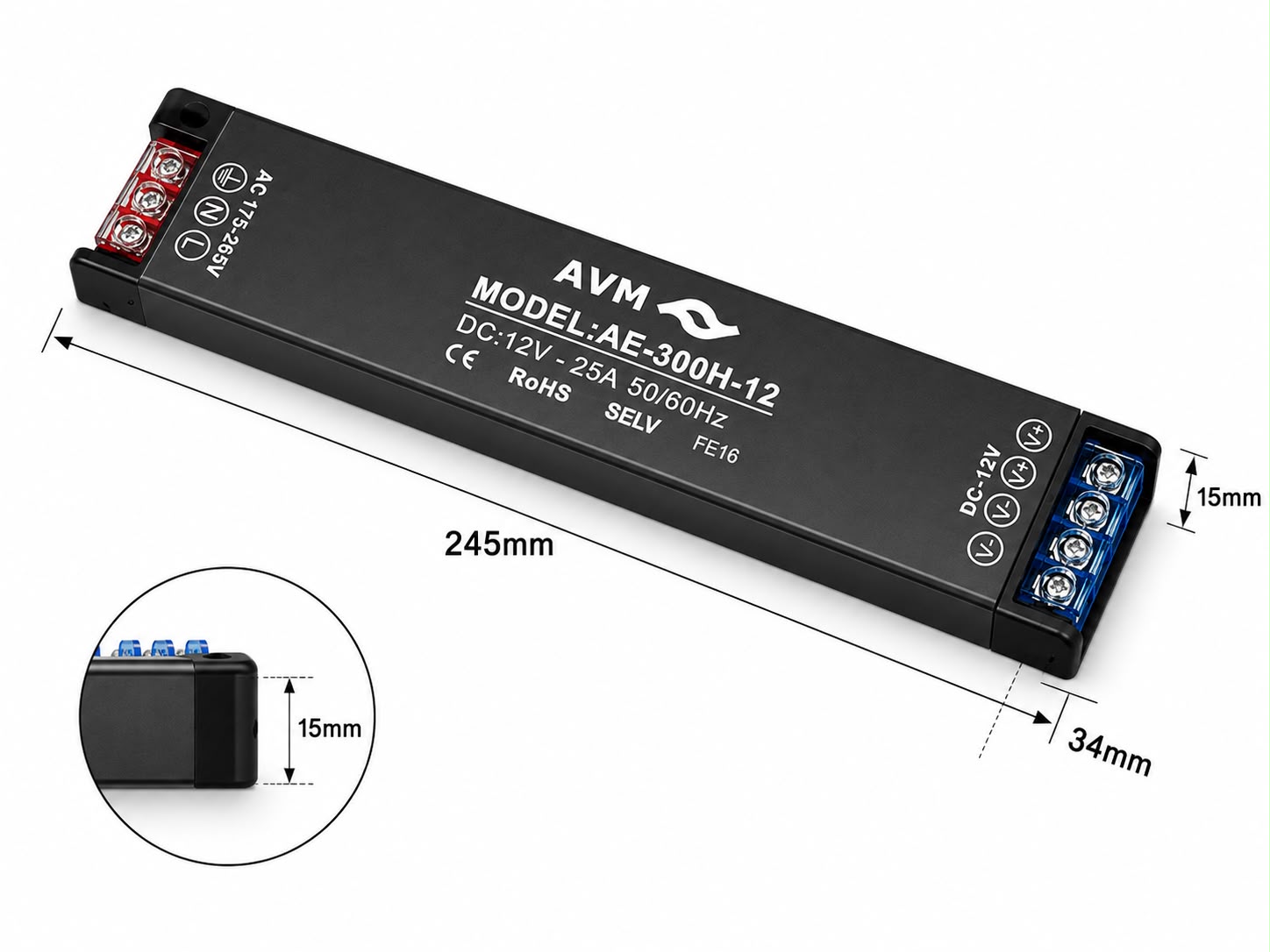 ספק כוח AVM 12V 300W 25A – תמונה 2