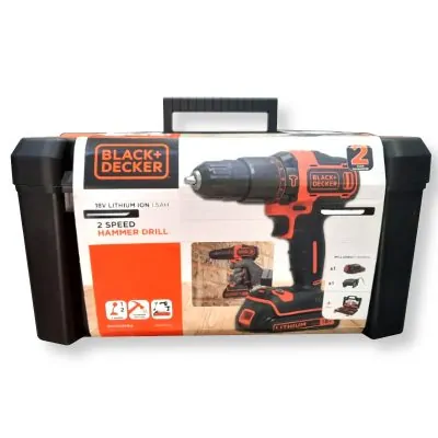 מברגה קודחת 18V רוטטת Black & Decker כולל ארגז כלים 104 חלקים